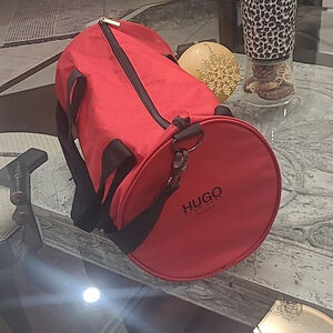 Hugo Boss Parfums Red Duffle Bag Travel Gym Handbag Black handles like new